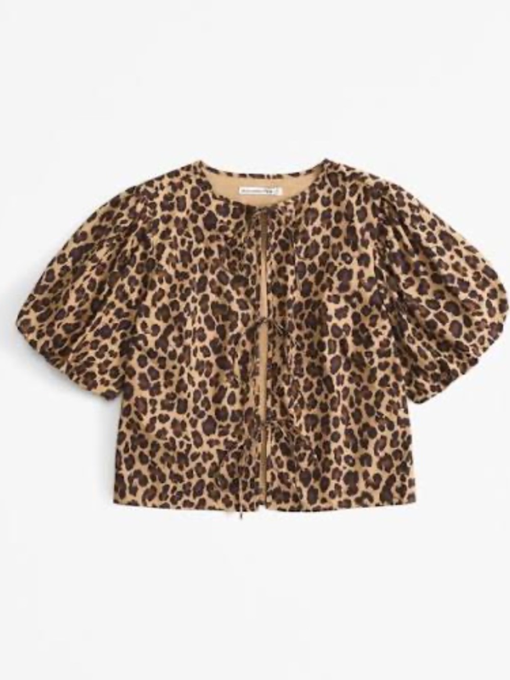 Abercrombie & Fitch Tie Front puff sleeve Top- NWT -Leopard - SMALL